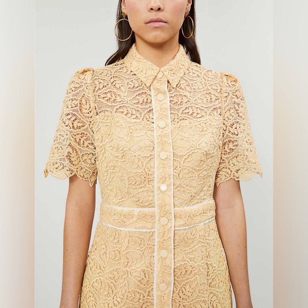 Gold Sheath Mini Dress with Puff Sleeves and Collar - NEW with Tags